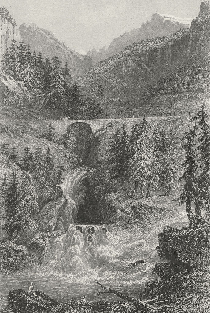 GERMANY. Waterfalls, Rofflen. Tombleson 1830 old antique vintage print picture