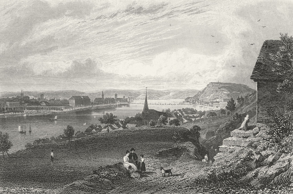GERMANY. Koblenz & Ehrenbreitstein. Tombleson 1830 old antique print picture