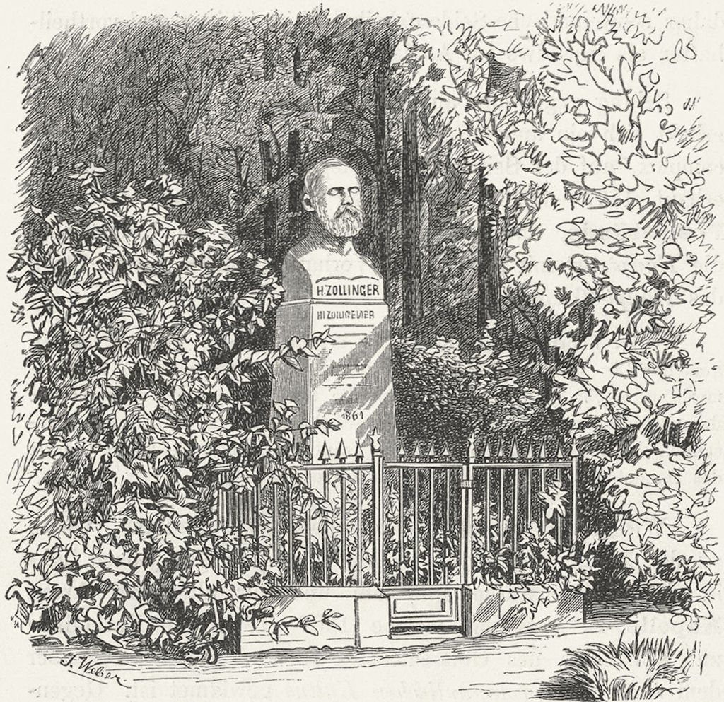ZURICH. Zollinger-Denkmal in botanischen Garten 1879 old antique print picture