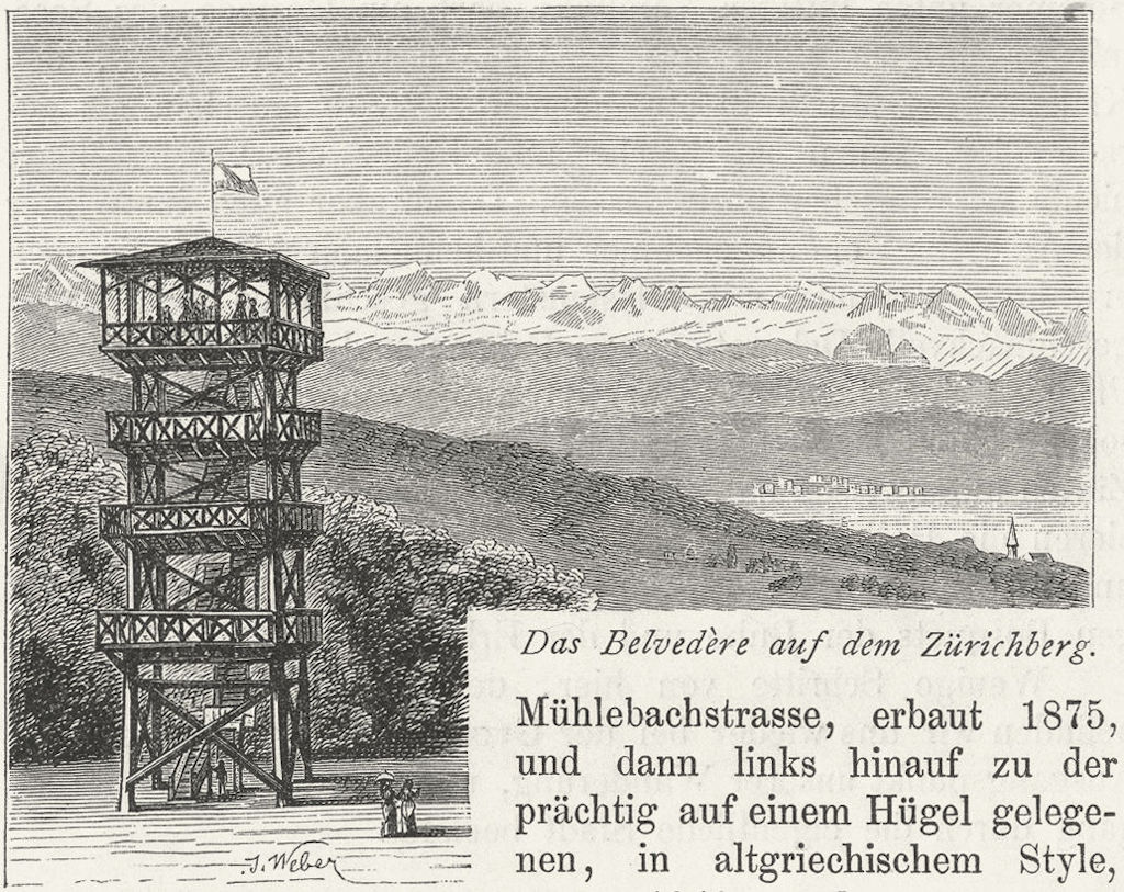 ZURICH. Belvedere dem Zurichberg. Weber 1879 old antique vintage print picture