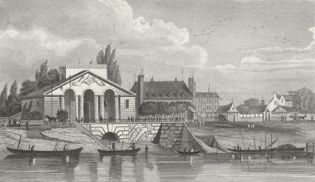 Associate Product PARIS. Barriere de Cunette. Pugin river boats 1828 old antique print picture