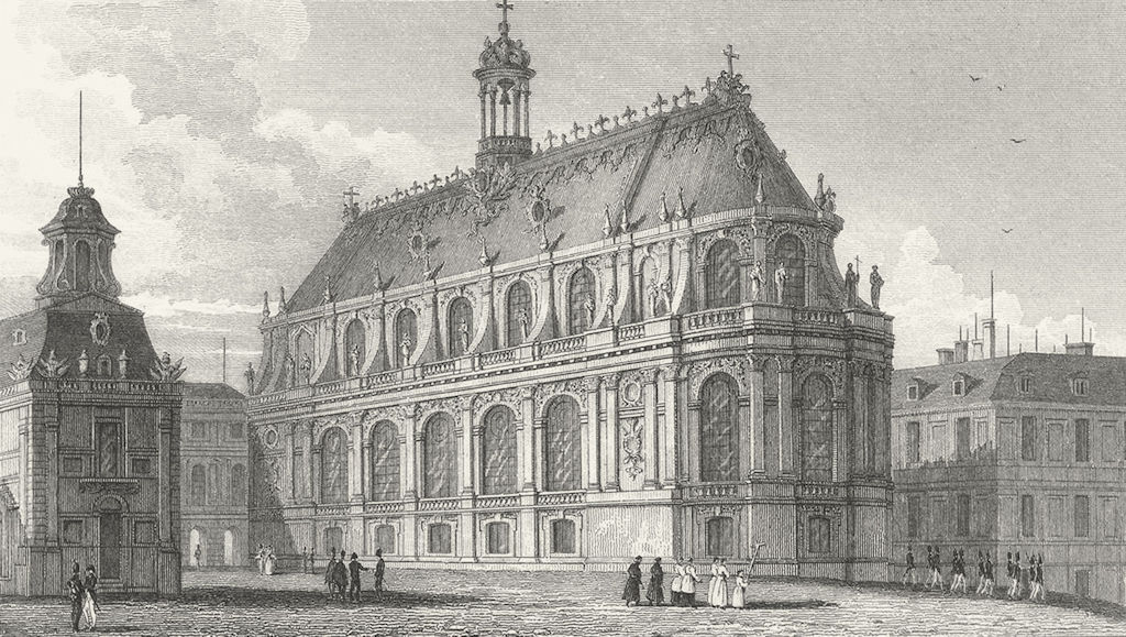VERSAILLES. Chapelle Palais. Paris Military parade 1828 old antique print