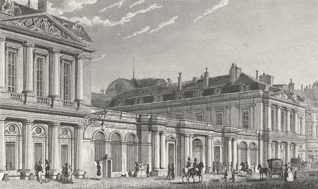 PARIS. Palais Royal, St front. France. Pugin Dogs 1828 old antique print