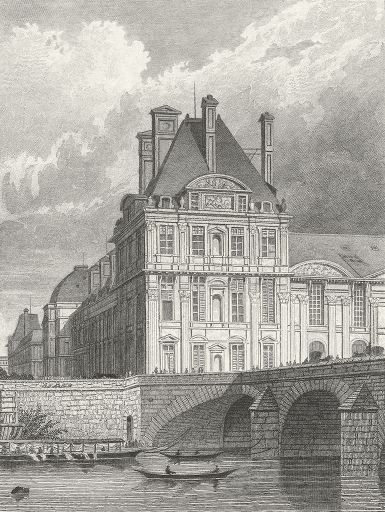 PARIS. Pavillon Flore Pont Royal. France. bridge 1828 old antique print