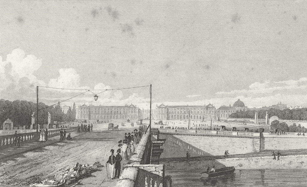 PARIS. Place de Louis XV, bridge. France. Pugin Seine 1828 old antique print