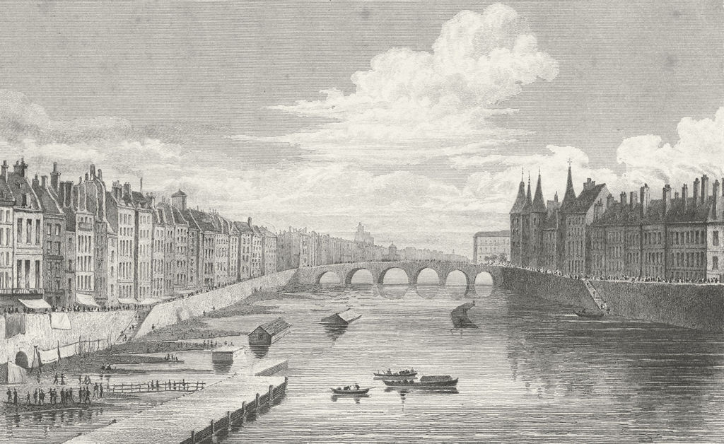 PARIS. Pont Chance. Change river bridge boat 1828 old antique print picture