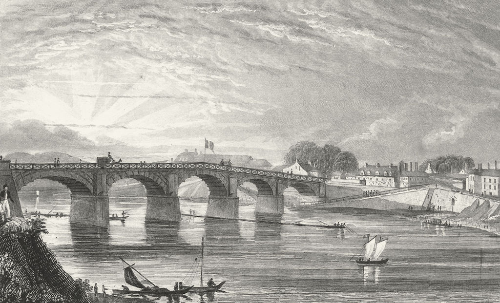 PARIS. Pont Bois, Choisi--Roi. river bridge 1828 old antique print picture
