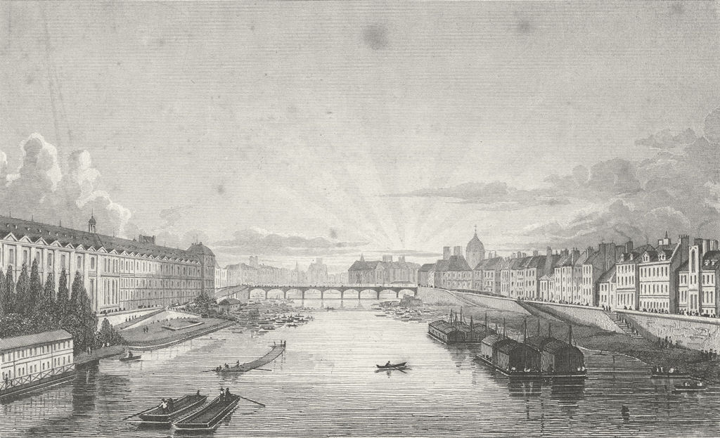 Associate Product PARIS. Pont arts Royal. Pugin river boats bridge 1828 old antique print