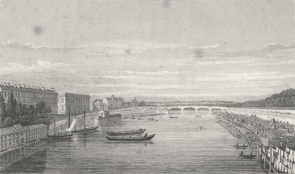 Associate Product PARIS. Pont Louis XVI, Royal. Seine boat 1828 old antique print picture