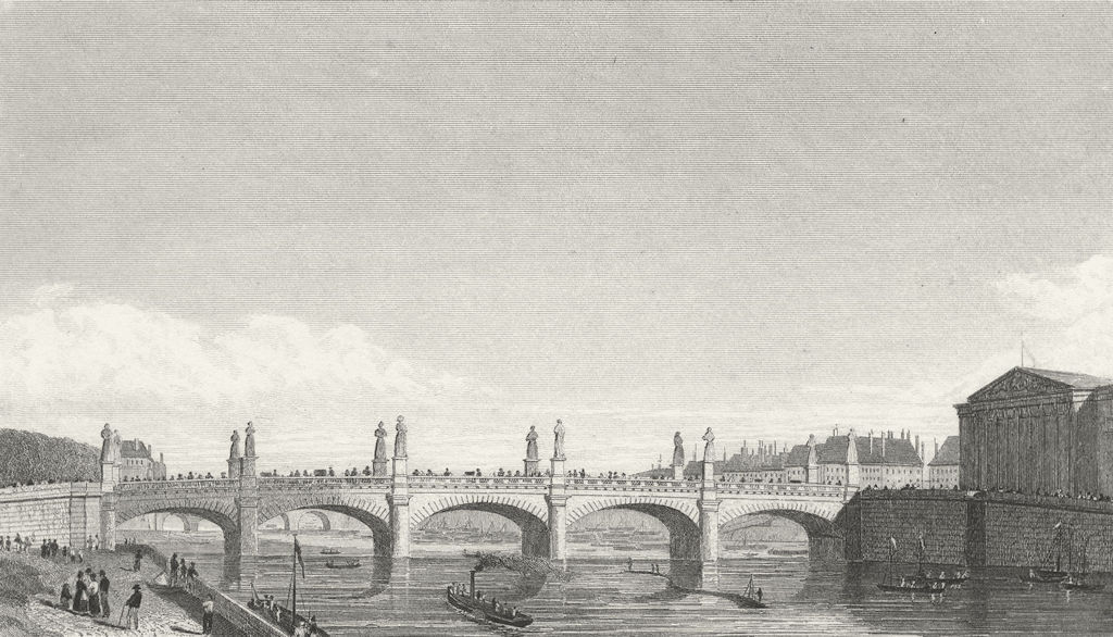 PARIS. Pont Louis XVI. Pugin river boats bridge 1828 old antique print picture