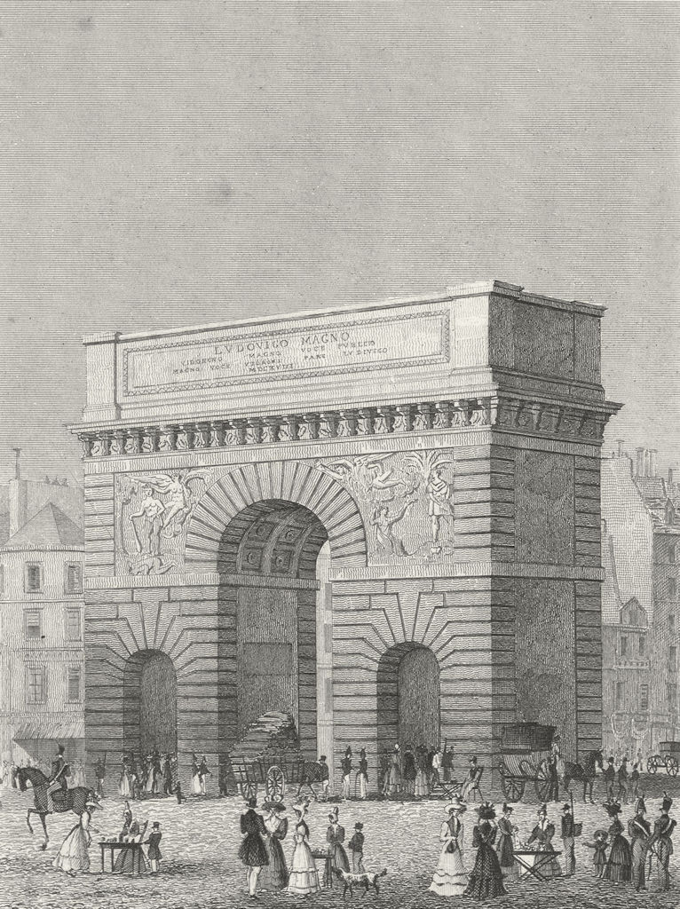 PARIS. Porte St Martin. Stalls Horse coach 1828 old antique print picture