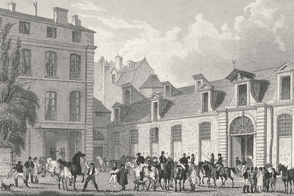 Associate Product PARIS. Poste Royale. France. Pugin Horses Dogs 1828 old antique print picture