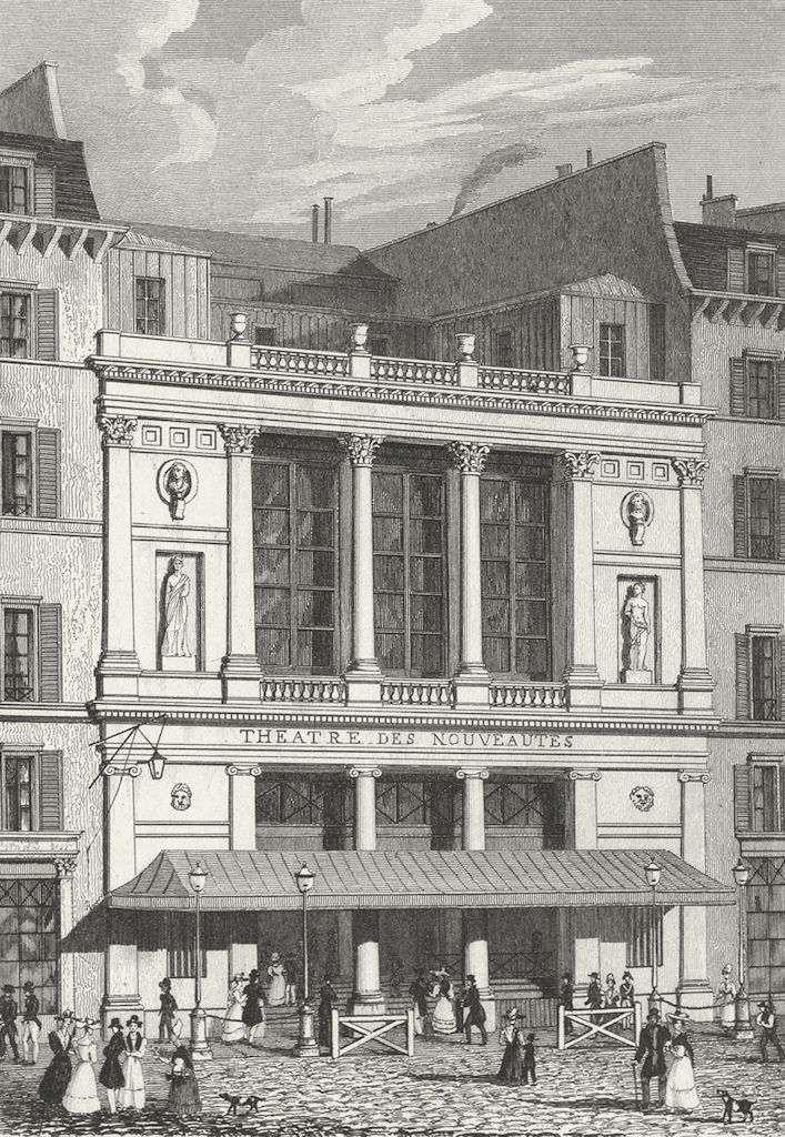 PARIS. Theatre Nouveautes. France. Pugin Dogs 1828 old antique print picture