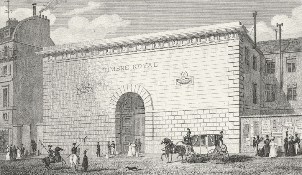 Associate Product PARIS. Timbre Royal. Horse drawn coach dog 1828 old antique print picture