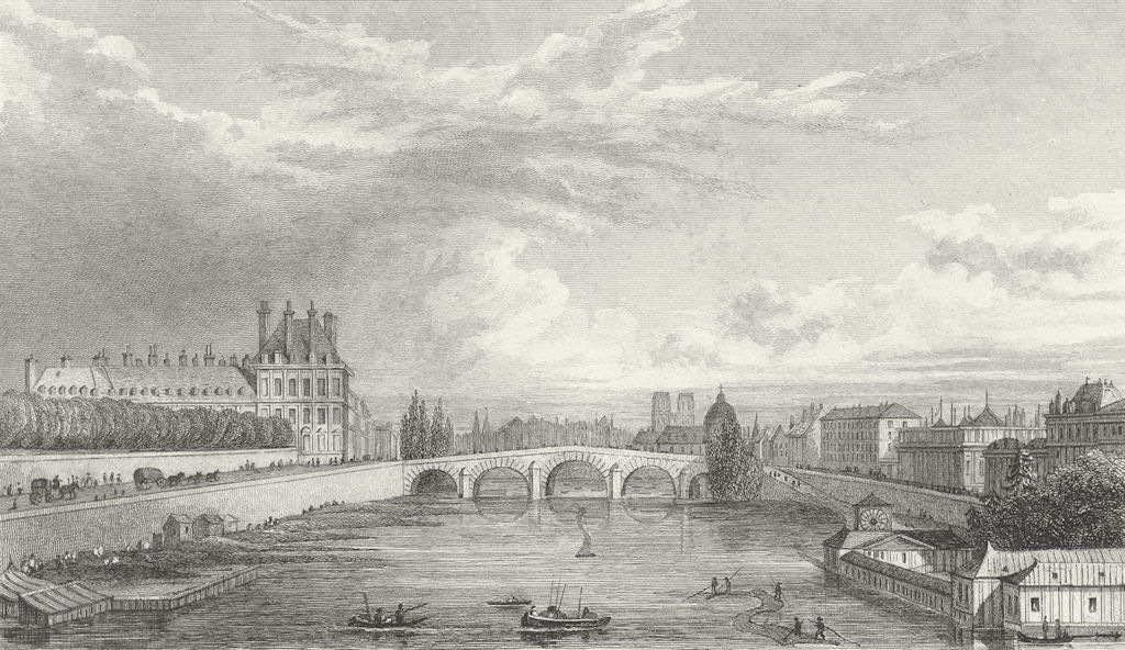 SEINE. Prise Pont Louis XVI. Paris river boat 1828 old antique print picture