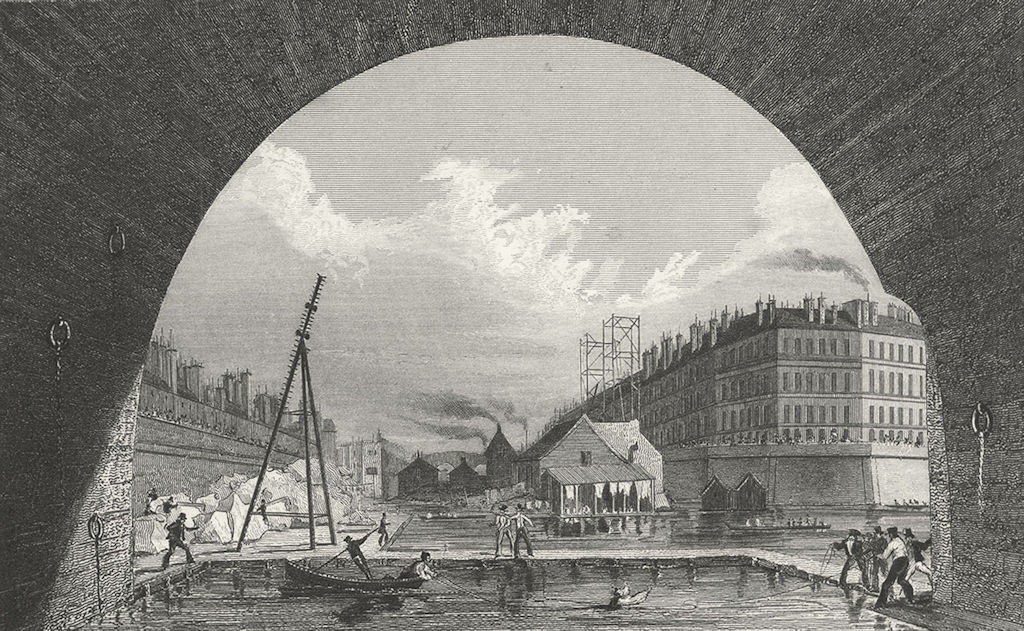 SEINE. De(Prise du Dessous Le Pont). Pugin Paris 1828 old antique print