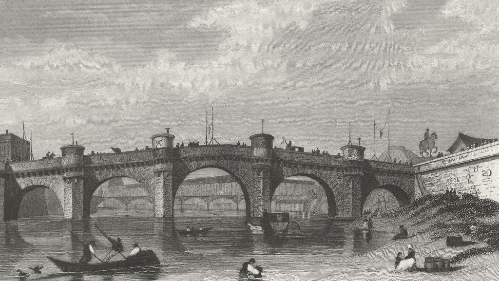 PARIS. Pont Neuf. bathing river boat bridge 1828 old antique print picture