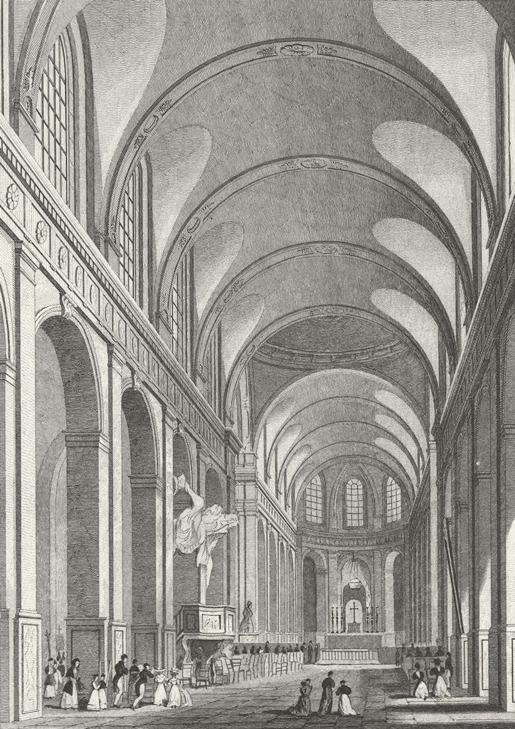 PARIS. L'eglise de St Roche. Pugin, for service 1828 old antique print picture