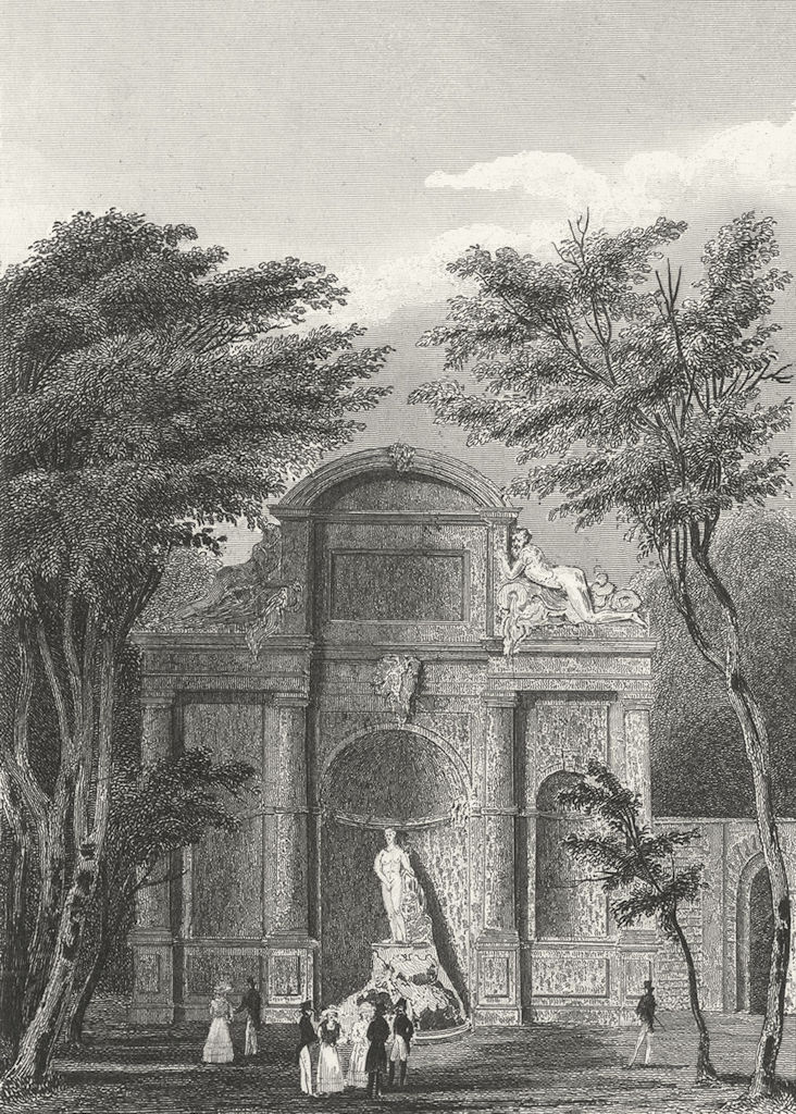 PARIS. Chateau D'eau Jardin du Luxembourg. Pugin 1834 old antique print