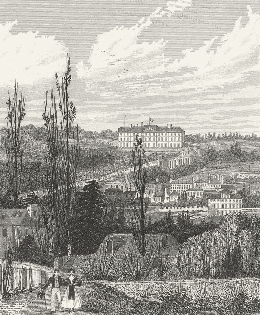 Associate Product MEUDON. Chateau Royal(Pres Fleury). Paris couple 1834 old antique print