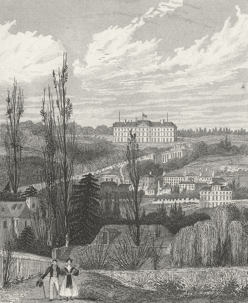 Associate Product MEUDON. Chateau Royal(Pres Fleury). Paris couple 1828 old antique print