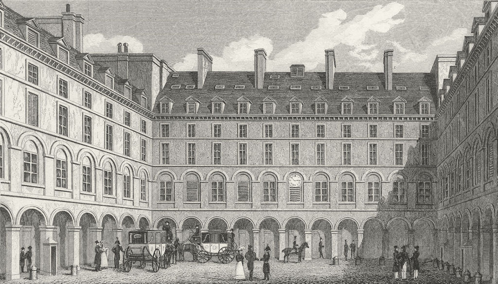 PARIS. Cour du Ministre finances. Pugin Carriages 1828 old antique print
