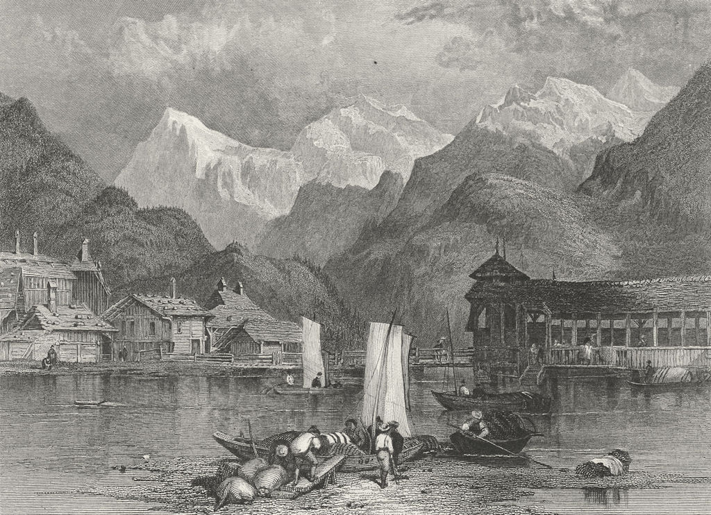 INTERLAKEN. Swiss. Fullarton boats-Finden 1850 old antique print picture