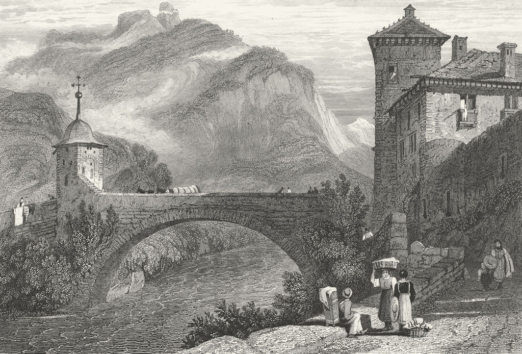 SWITZERLAND. Bridge St Maurice. Swiss. Prout 1830 old antique print picture