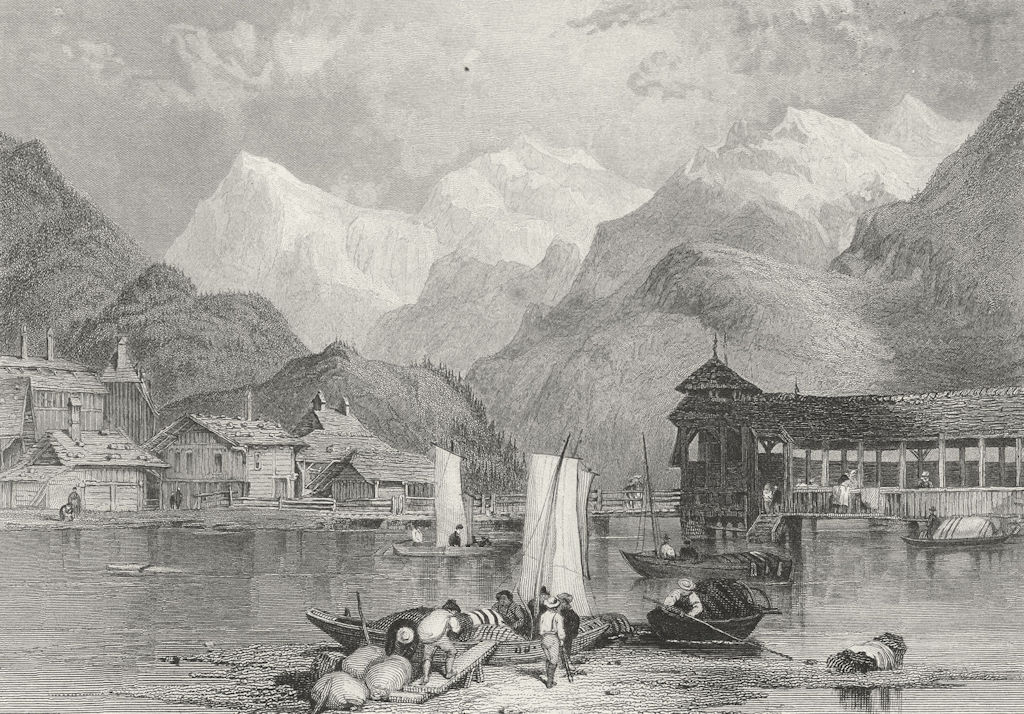 INTERLAKEN. Swiss. Fullarton Lausanne, Finden 1850 old antique print picture