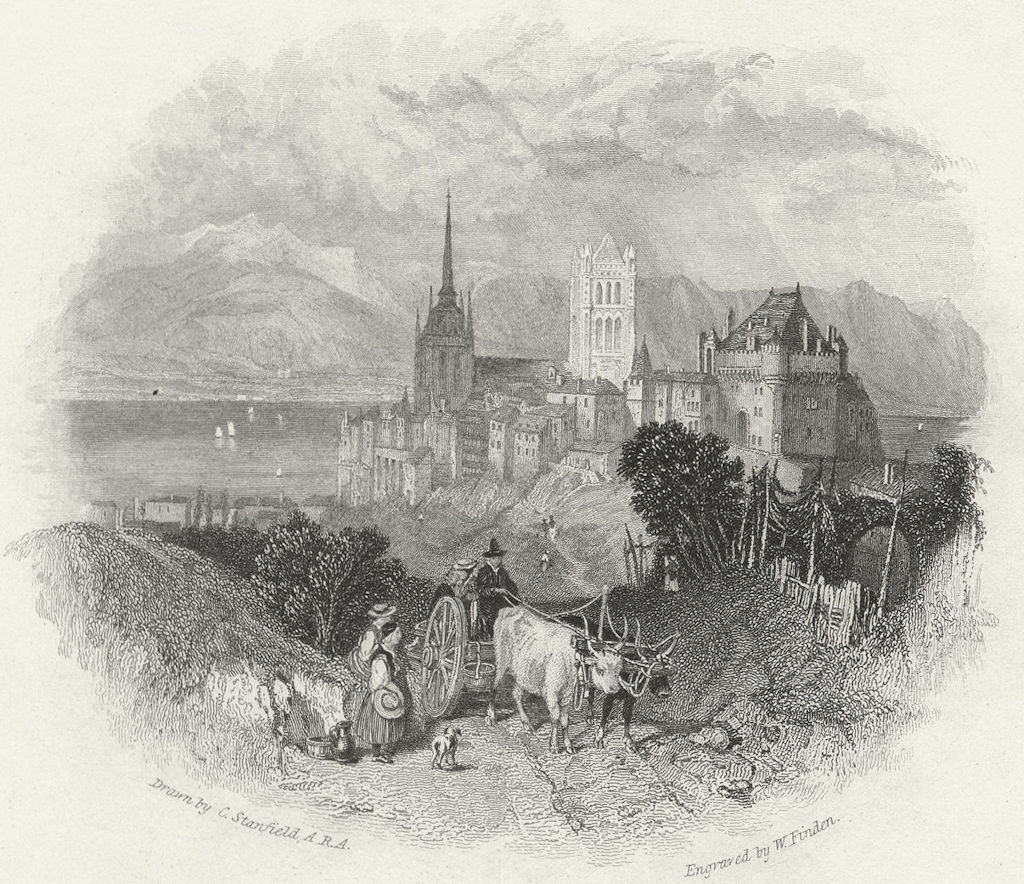SWITZERLAND. Lausanne. Swiss. Fullarton, Finden 1850 old antique print picture