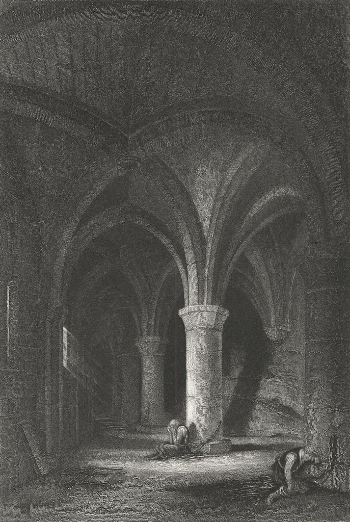 CHILLON. Dungeon of. Swiss. Fullarton-Finden 1850 old antique print picture
