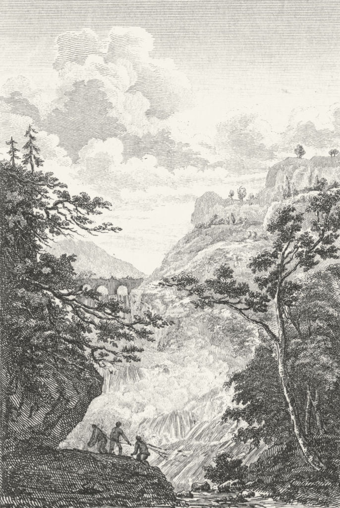 Associate Product LANDSCAPES. River viaduct men fishing in waterfall c1800 old antique print