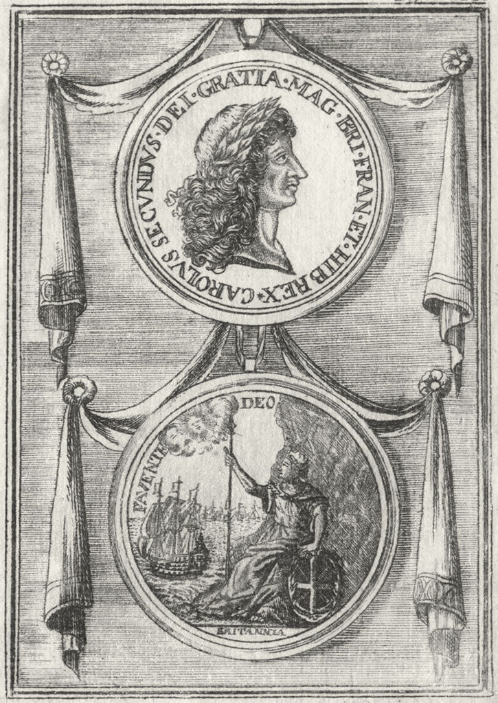 GROFS BRITANIEN. Carol II Gottes Gnaden Konig 1686 old antique print picture