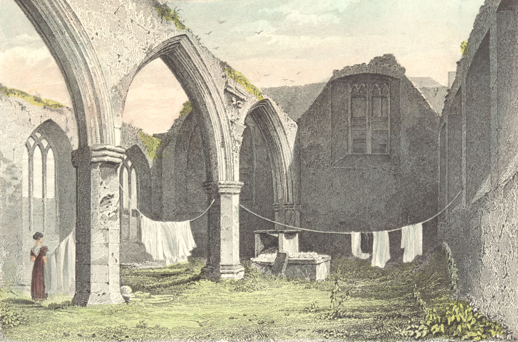 building. Ruins, Portlester Chapel, St Audeon Church 1840 old antique print