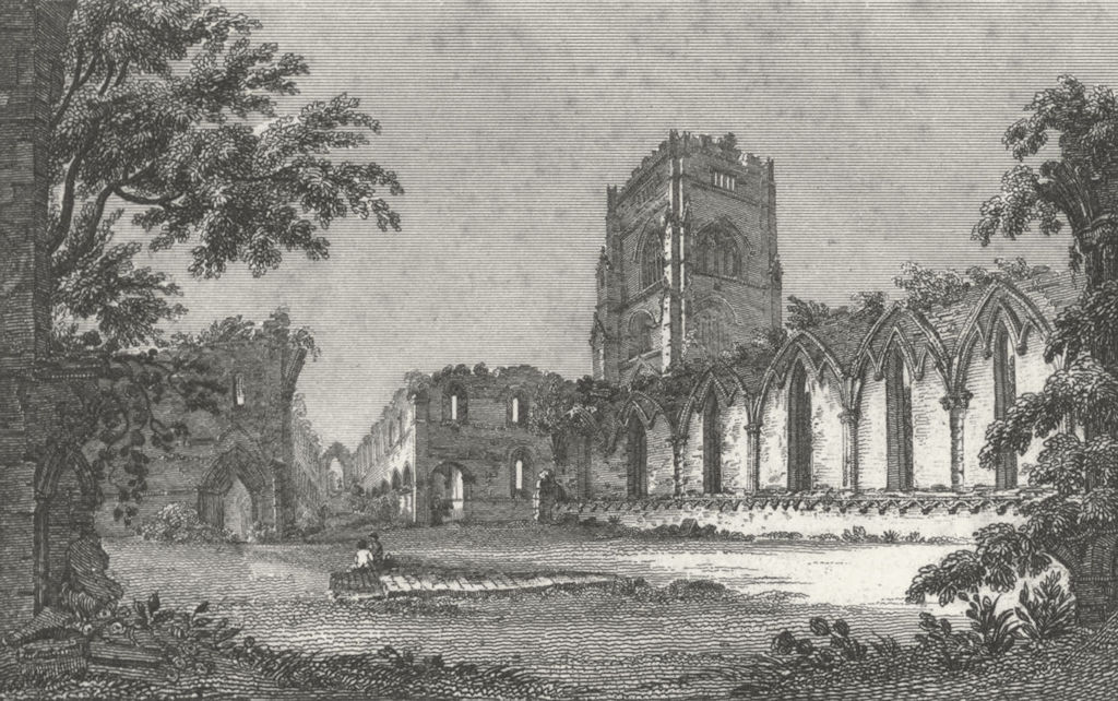YORKS. Fountain's Abbey 1825 old antique vintage print picture