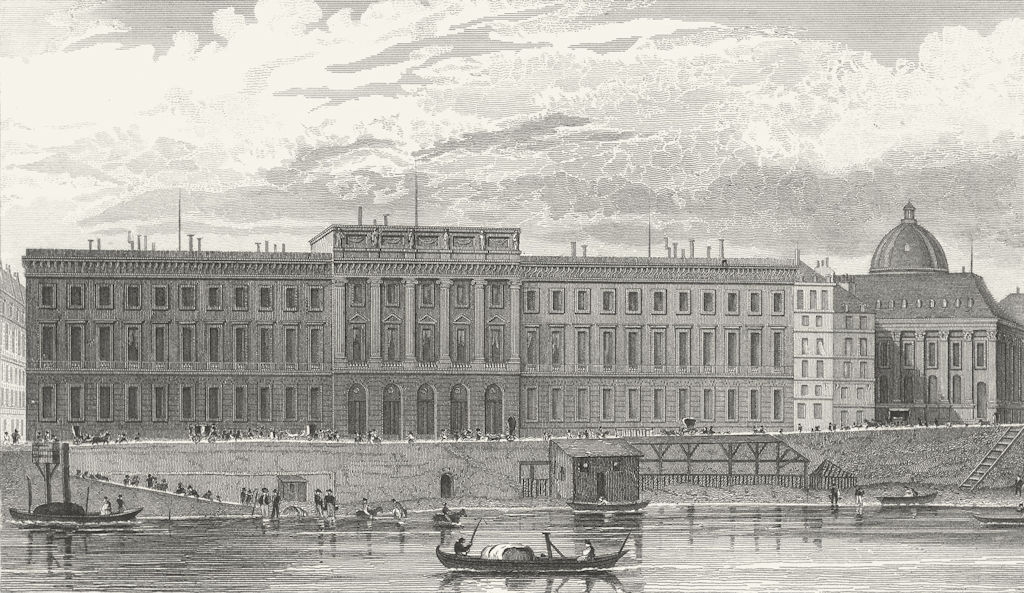 PARIS. Hotel Monnaies. France. Pugin river boats 1834 old antique print