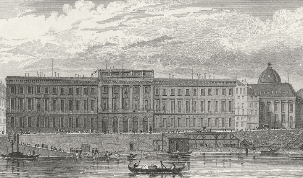 PARIS. Hotel Monnaies. France. Pugin river boats 1828 old antique print