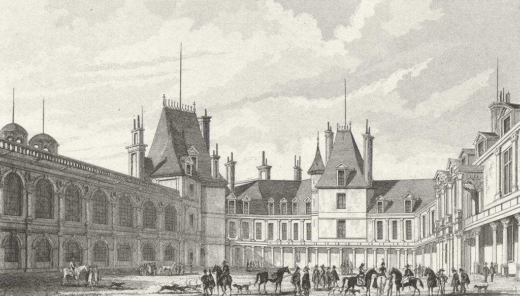 FONTAINEBLEAU. Cour D'honneur. Paris horse dog 1828 old antique print picture