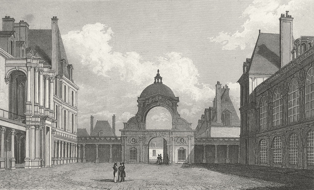 FONTAINEBLEAU. Cour D'honneur. Paris figure 1828 old antique print picture