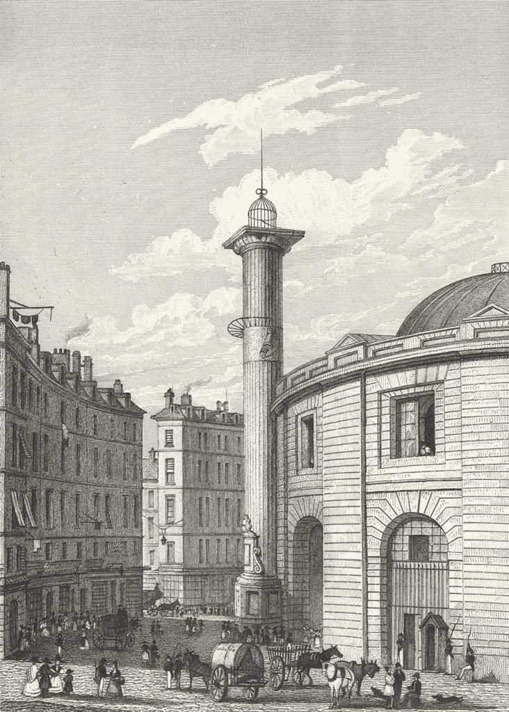 PARIS. Halle au Ble, colonne Medicis pillar  1834 old antique print picture