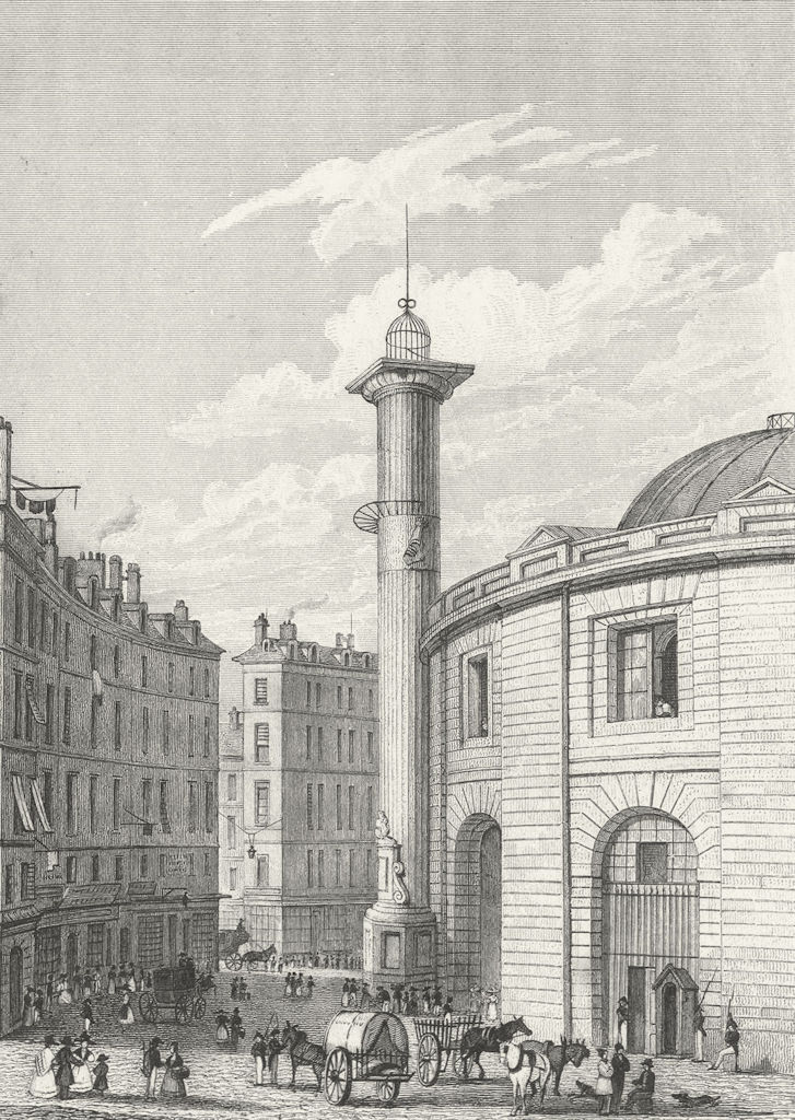 PARIS. Halle au Ble, Bourse de commerce 1828 old antique vintage print picture