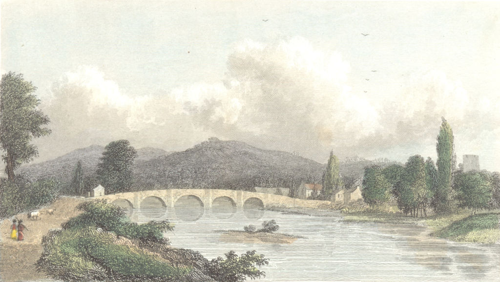MONMOUTH. Uske, Monmouthshire. Westall river bridge c1833 old antique print