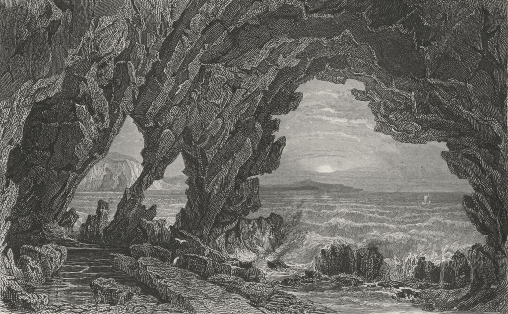 ISLE OF WIGHT. Freshwater Cave c1840 old antique vintage print picture