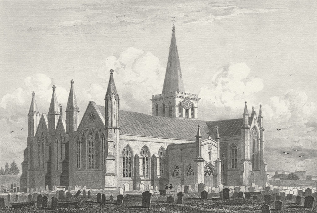 YARMOUTH. Church, SW view. INGHAM. Le Keux Churches 1824 old antique print