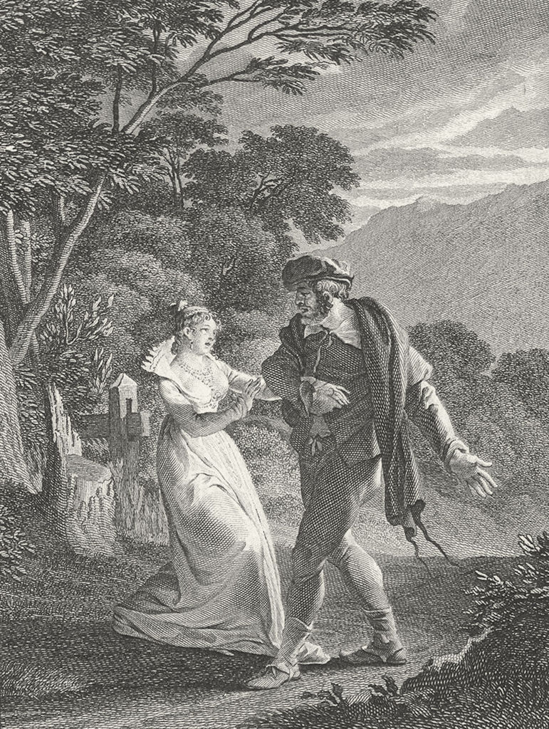 ROMANCE. Man & woman arguing; Bégueule c1800 old antique vintage print picture