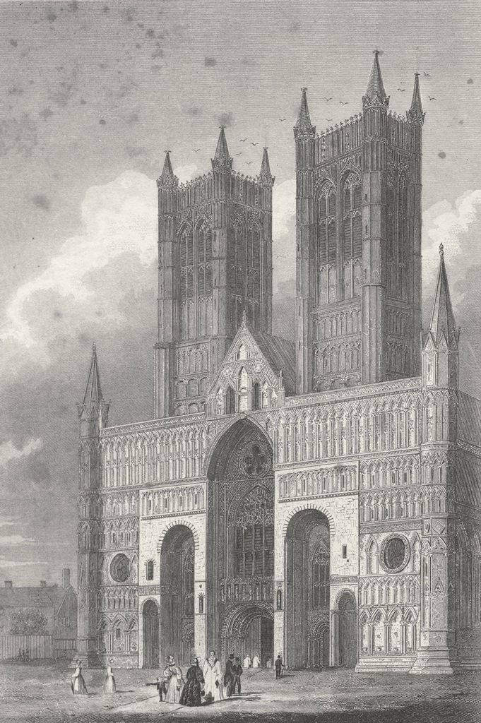 LINCS. Lincoln cathedral. Saunders Front view 1836 old antique print picture