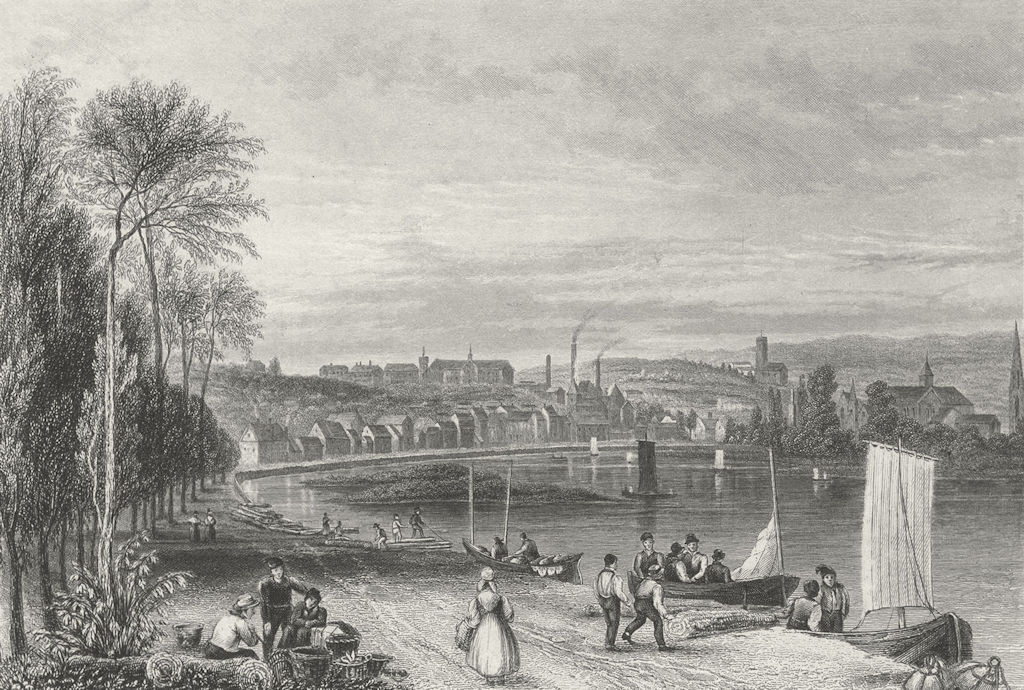 BELGIUM. Liège. FUSSEL river boats 1840 old antique vintage print picture