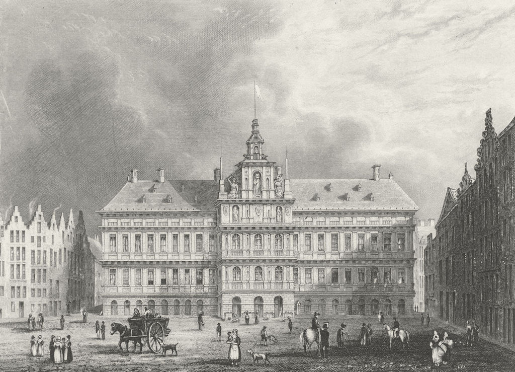 BELGIUM. Town Hall, Antwerp. Shury 1840 old antique vintage print picture