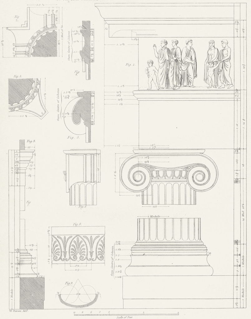 ATHENS. Architecture Ionic temple, river Ilyssvs c1849 old antique print