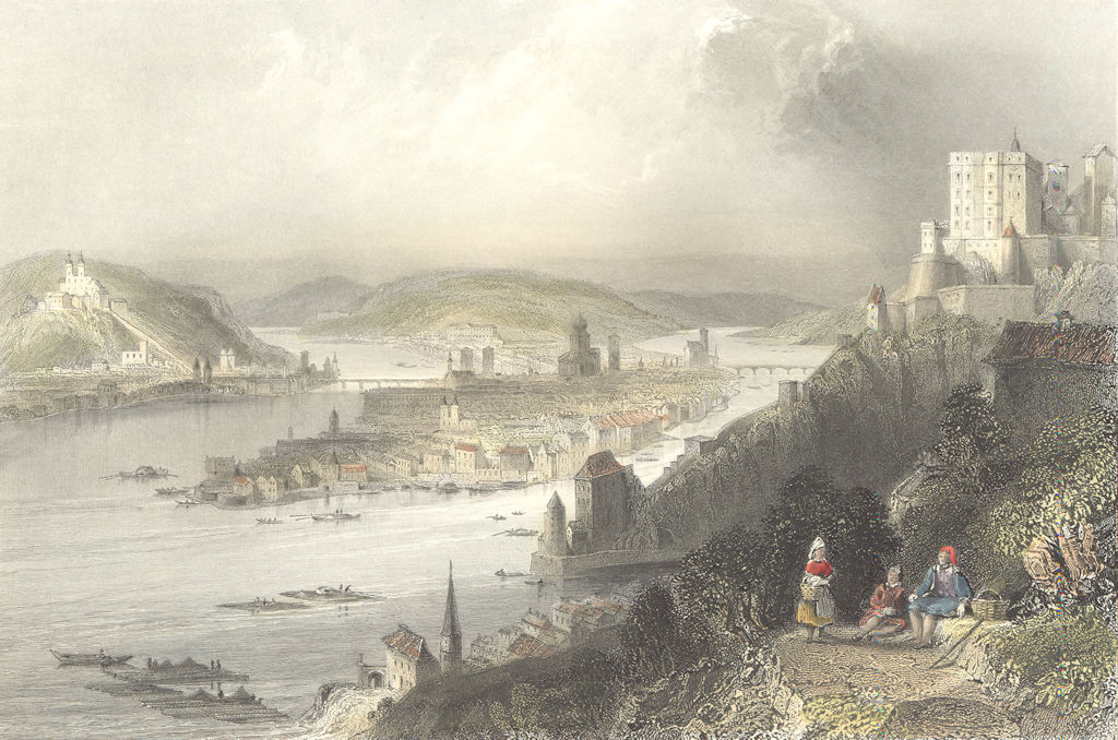 PASSAU. Junction of river Inn Danube. Bartlett 1842 old antique print picture